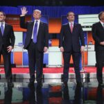 Republican presidential candidates Sen. Marco Rubio (R-FL), Donald Trump, Sen. Ted Cruz (R-TX), and Ohio Gov. John Kasich, participate in a debate.